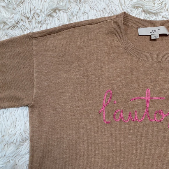 Loft L’Automme Crew Neck Sweater 💗 Camel & Pink - Picture 8 of 15